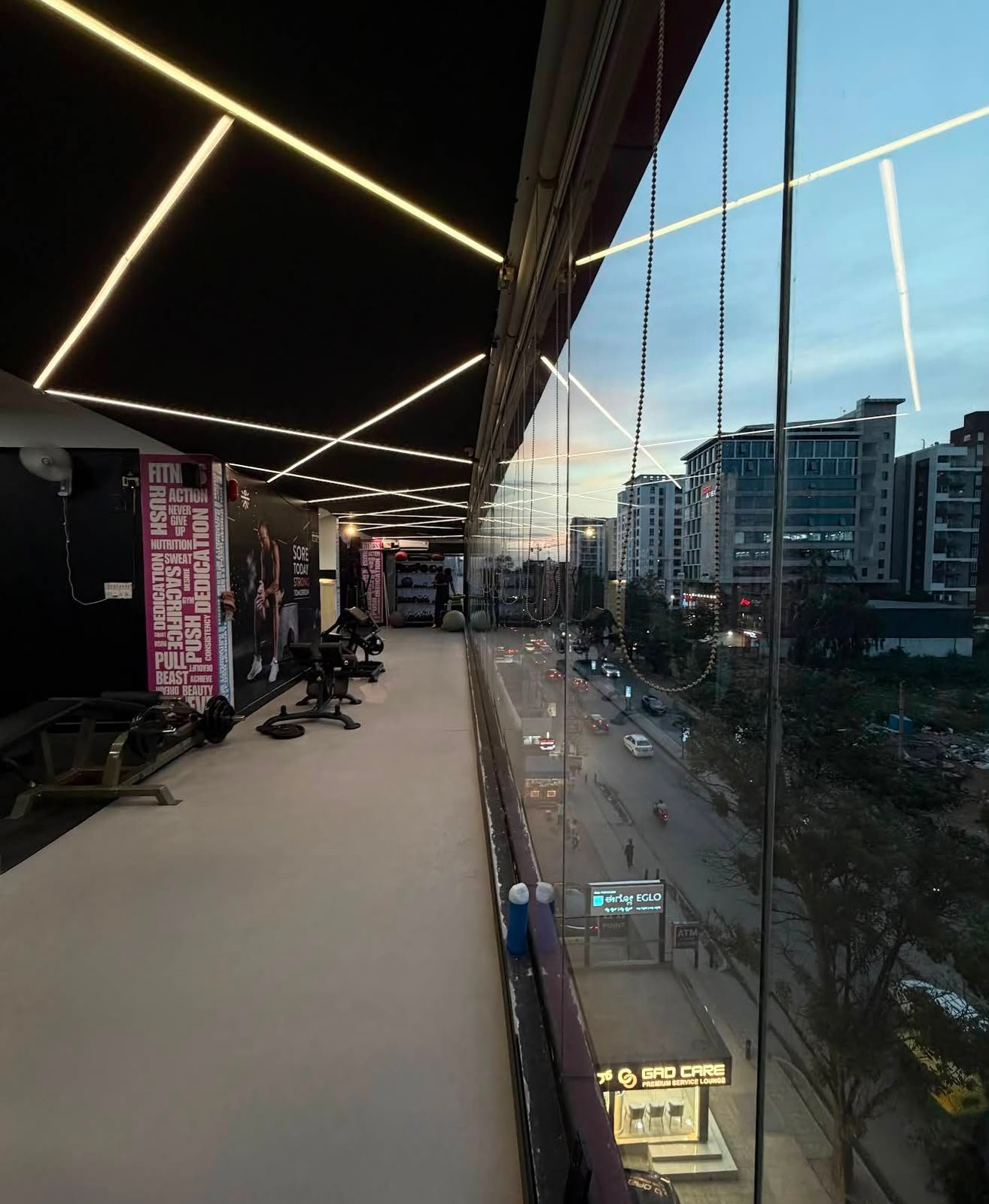 Rush Fitness 3rd Floor Panoramic Glass Facade HM Pearl